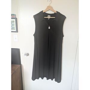 NWOT Anne Klein Black Sleeveless Collar Dress w/ Gold Front Zip Sz 14